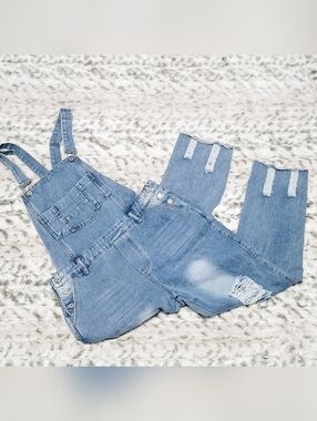NEW Woman's Light Blue Distressed Denim Overalls